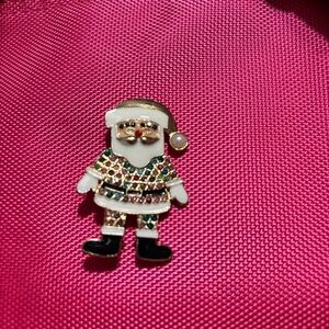 Santa Christmas Brooch Pin with Colorful Rhinestones